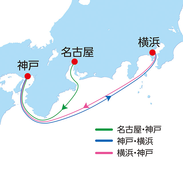 秋の神戸・横浜ワンナイトクルーズ 2日間 航路図