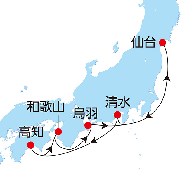 春爛漫 南国土佐と紀州・伊勢・駿河クルーズ 6日間 航路図
