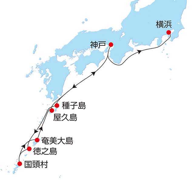 春の南西諸島・島めぐりクルーズ Bコース 7日間 航路図