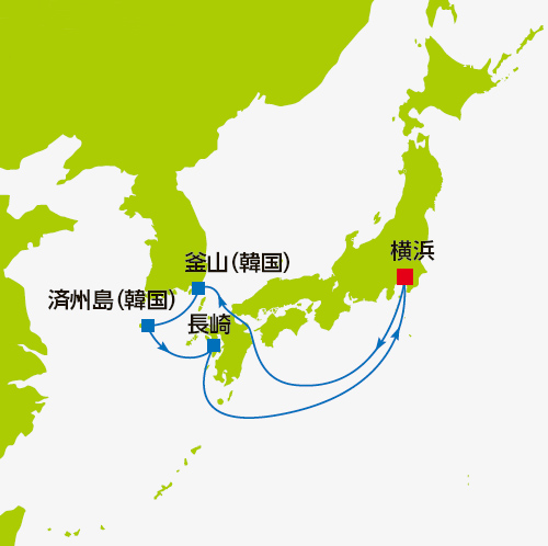 (太平洋03)韓国と太平洋をたっぷり満喫 釜山&済州島ぐるっとクルーズ 7日間航路図