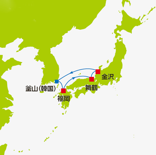 (日本海02)海の幸も、韓国料理も 日本海と韓国満喫クルーズ 5日間航路図