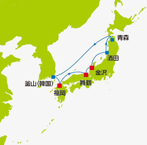 (日本海04)ラッセラー!ねぶた祭りの声が聴こえる お祭り&日本海満喫クルーズ 8日間航路図