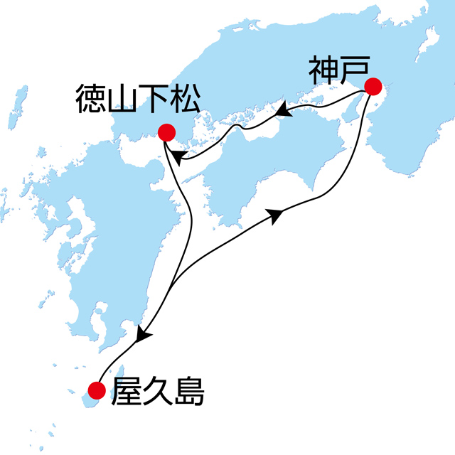 夏休み屋久島・徳山下松クルーズ4日間 航路図