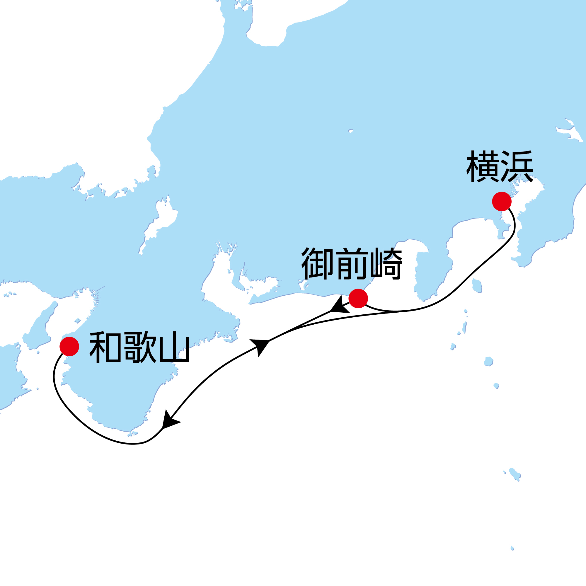 夏休み紀州・御前崎クルーズ4日間 航路図
