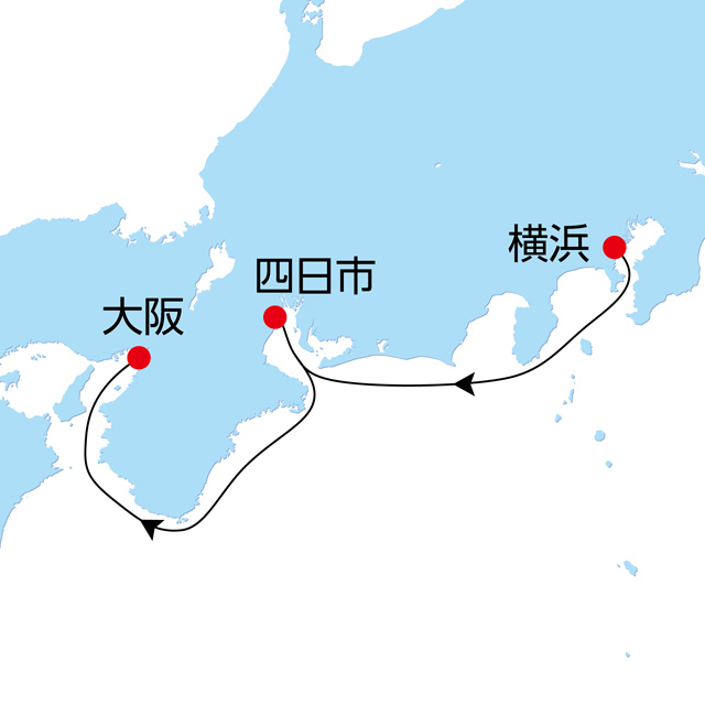 秋の伊勢 四日市・大阪クルーズ3日間 航路図