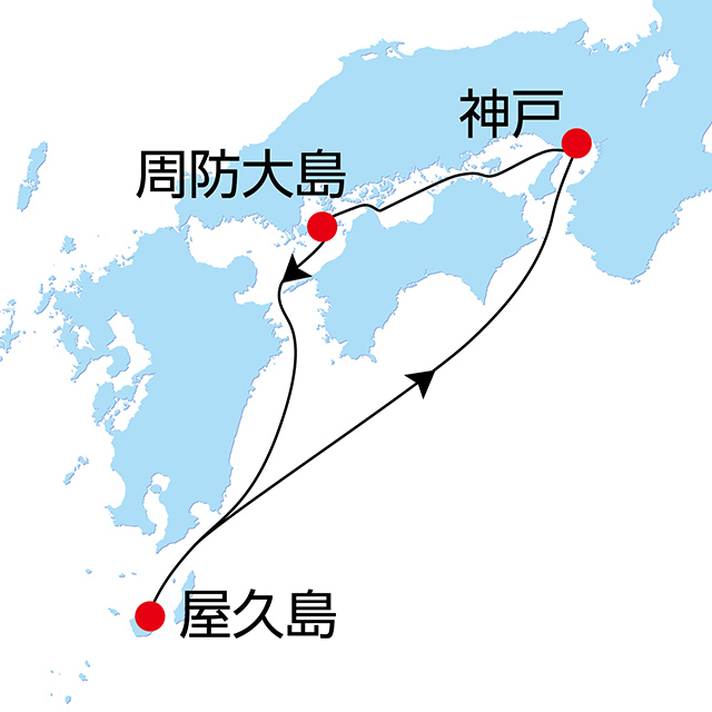 夏休み屋久島・周防大島クルーズ 4日間 航路図