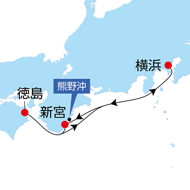 熊野大花火と南紀・徳島クルーズ 5日間 航路図