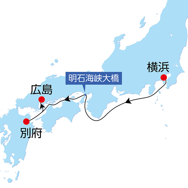 秋の別府・広島クルーズ 4日間 航路図