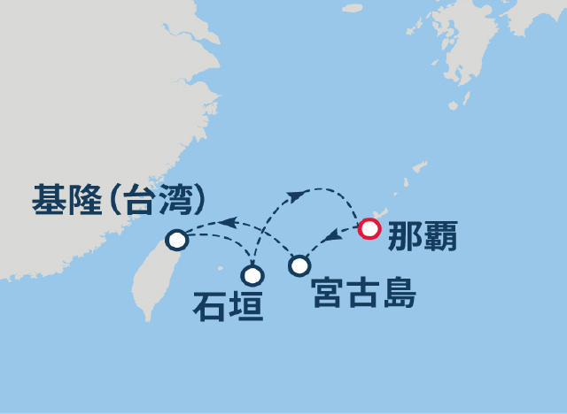 (沖縄02)沖縄・台湾満喫クルーズA 5日間航路図