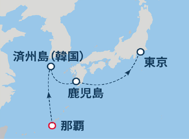 (沖縄06)沖縄から東京へ片道クルーズ 6日間航路図