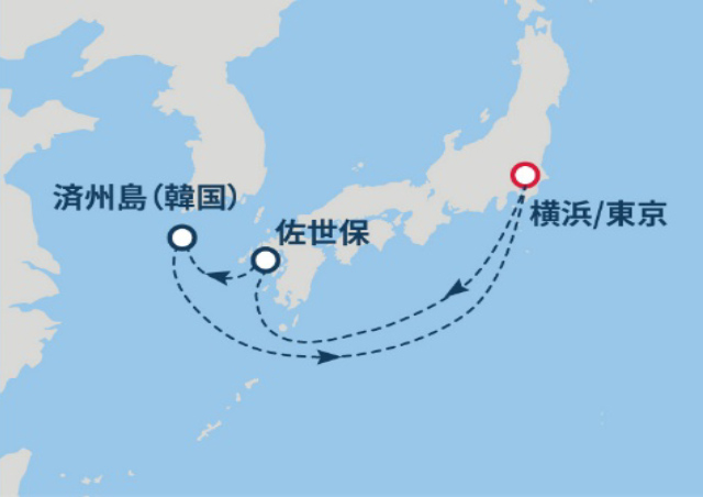 (東京01)春の韓国・九州GWクルーズ 6日間航路図