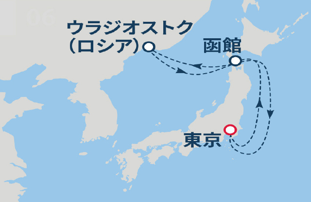 (東京02)北海道・ロシアぐるっとクルーズ 8日間航路図