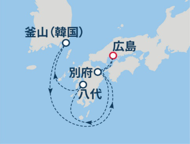 (広島01)韓国・九州満喫クルーズ 6日間航路図