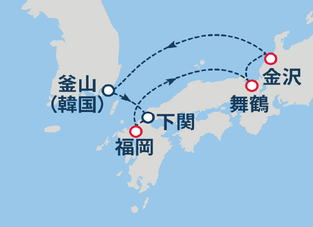 (日本海03)日本海ゆったりクルーズ 6日間航路図
