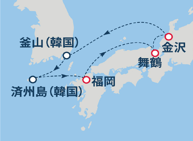 (日本海05)韓国・九州満喫クルーズ 6日間航路図