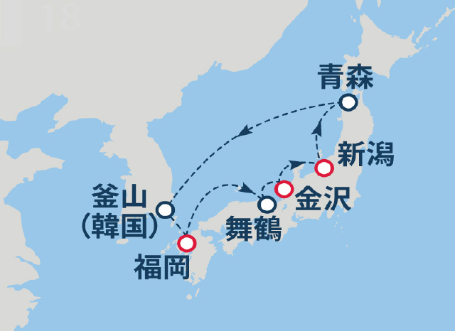 (日本海06)日本海周遊クルーズ 7日間航路図
