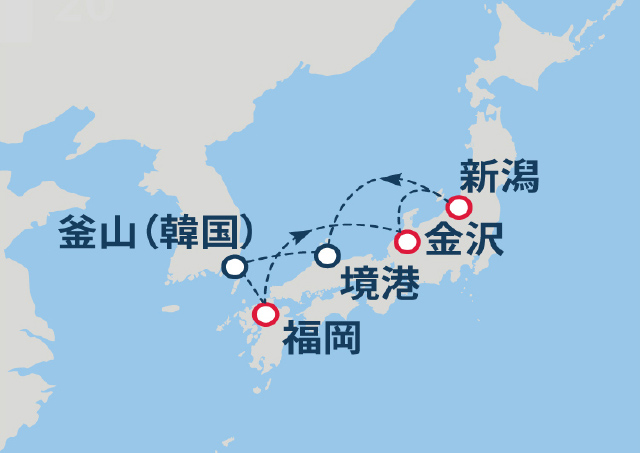 (日本海08)日本海満喫クルーズ 5日間航路図