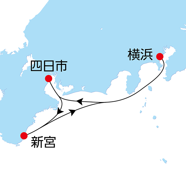 新春 伊勢 四日市・南紀 新宮クルーズ 4日間 航路図