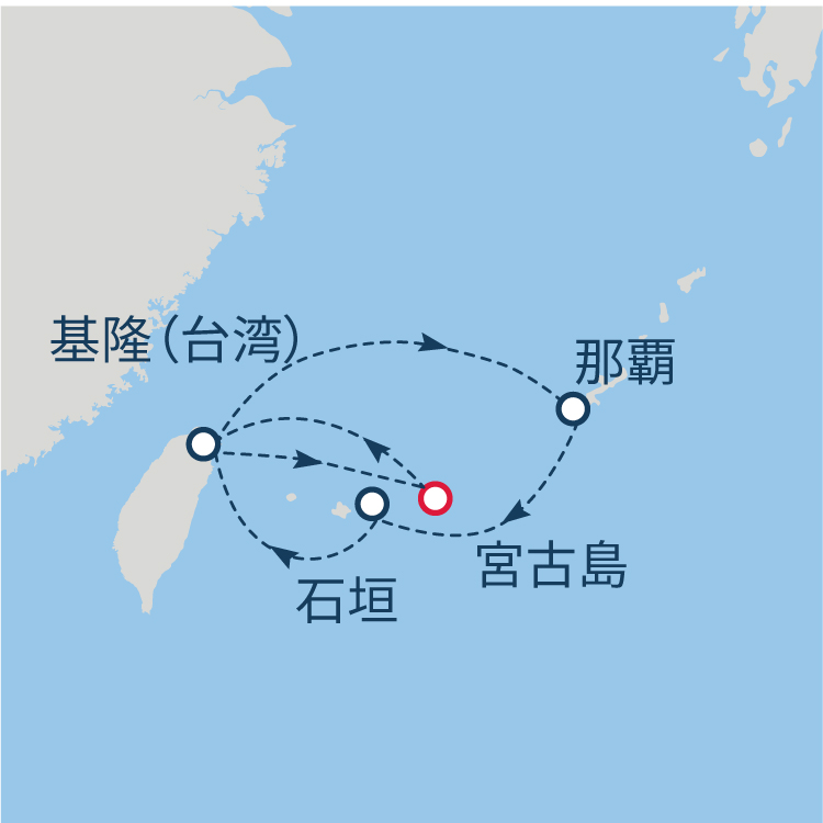 (宮古島発着)沖縄・台湾満喫 クルーズ 6日間航路図