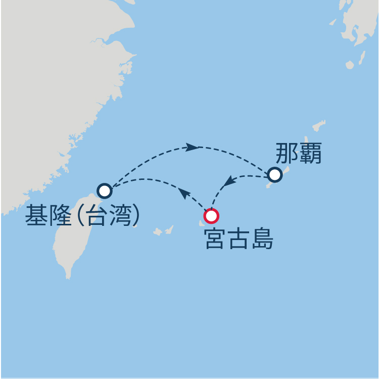 (宮古島発着)南国ショートクルーズ 4日間航路図