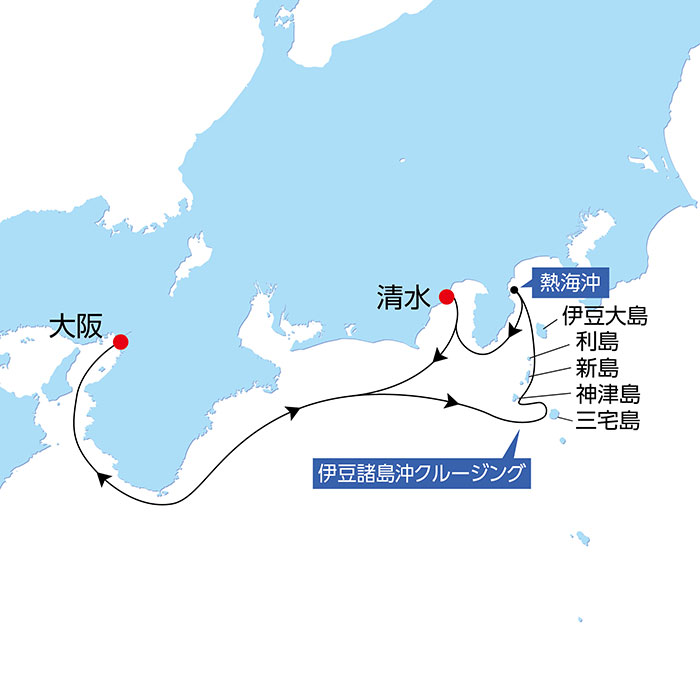 夏の夜空を彩る熱海花火・駿河クルーズ 4日間 航路図