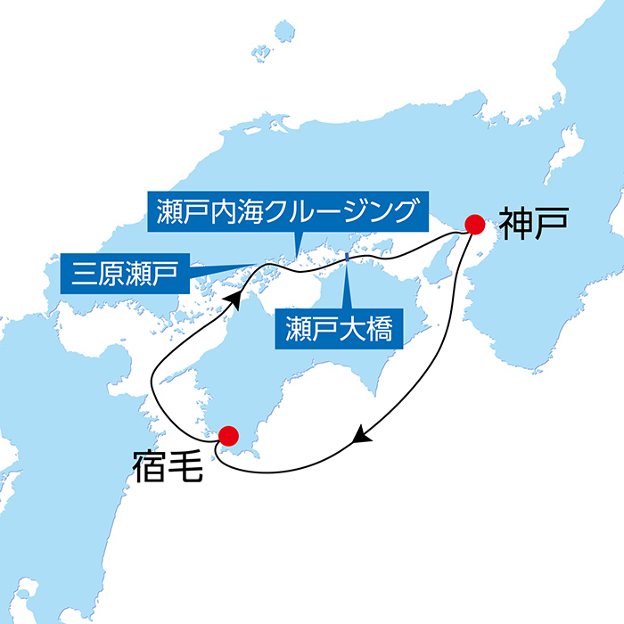 四国最南端 足摺岬・四万十クルーズ 3日間 航路図