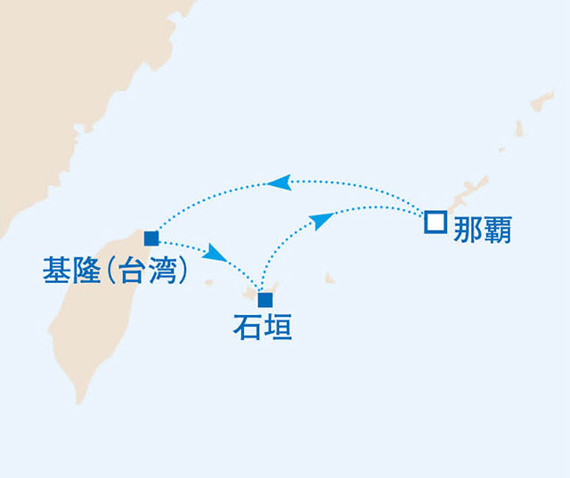 沖縄離島と台湾をめぐる 3泊4日の南国クルーズ　4日間　沖縄01航路図