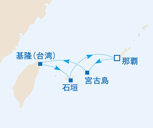 4泊5日で台湾と沖縄 アイランドホッピングクルーズ　5日間　沖縄02航路図