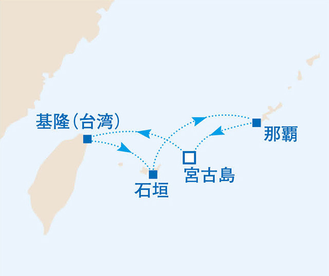 4泊5日で台湾と沖縄 アイランドホッピングクルーズ　5日間　沖縄05航路図