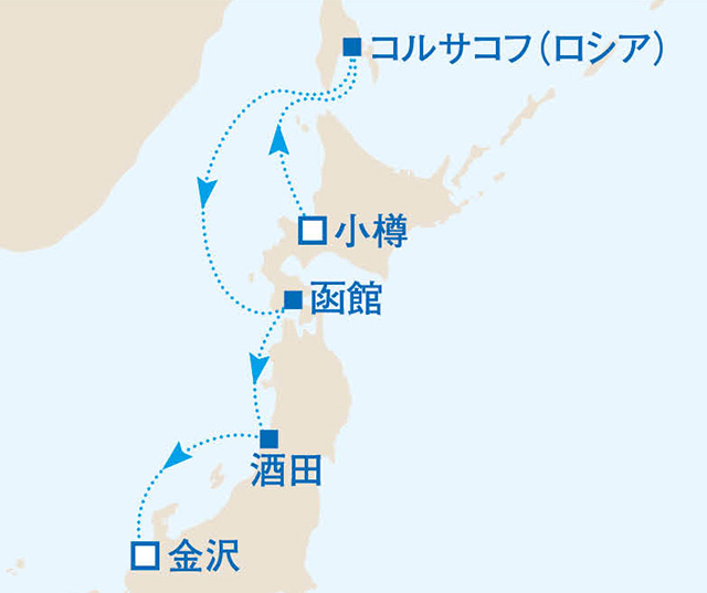 ロシア経由で金沢へ 5泊6日の日本海めぐり片道クルーズ　6日間　北海道02航路図