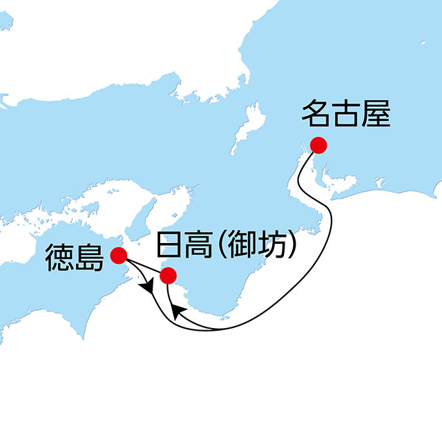 情熱の阿波おどりと紀州クルーズ 4日間 航路図