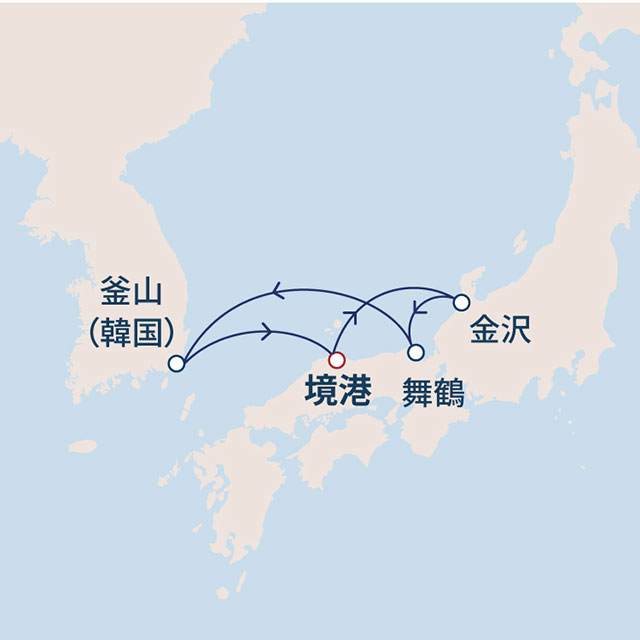 日本海の三美港と釜山をめぐる4泊5日ショートクルーズ　5日間　境港04航路図