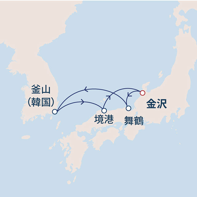 日本海の三美港と釜山をめぐる4泊5日ショートクルーズ 5日間 金沢05航路図