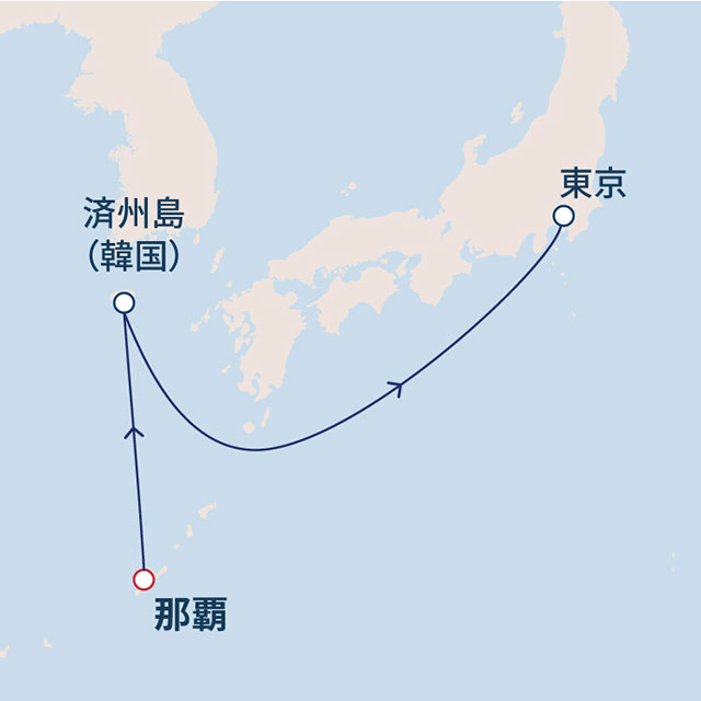 那覇から東京へ片道クルーズ　5日間　沖縄08航路図