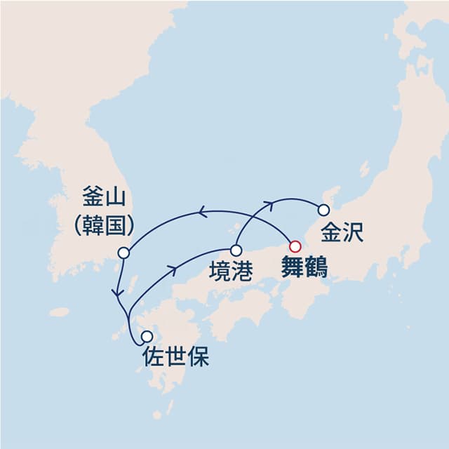 のんびり港町めぐり日本海&韓国堪能クルーズ 5日間 日本海06航路図