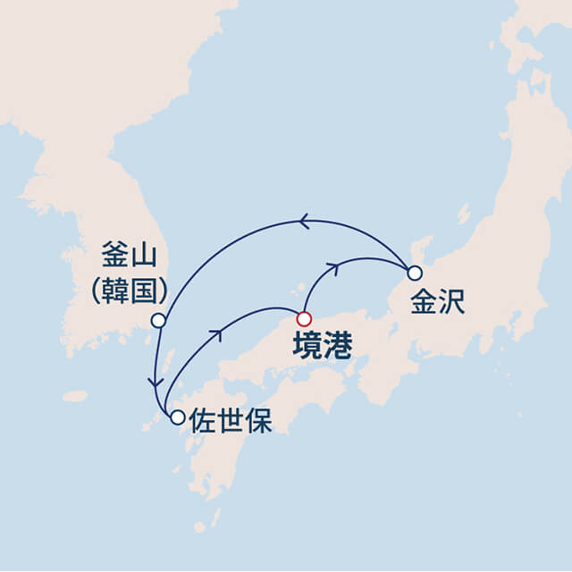 麗しの日本海三都市めぐり　4泊ショートクルーズ　5日間　日本海02航路図